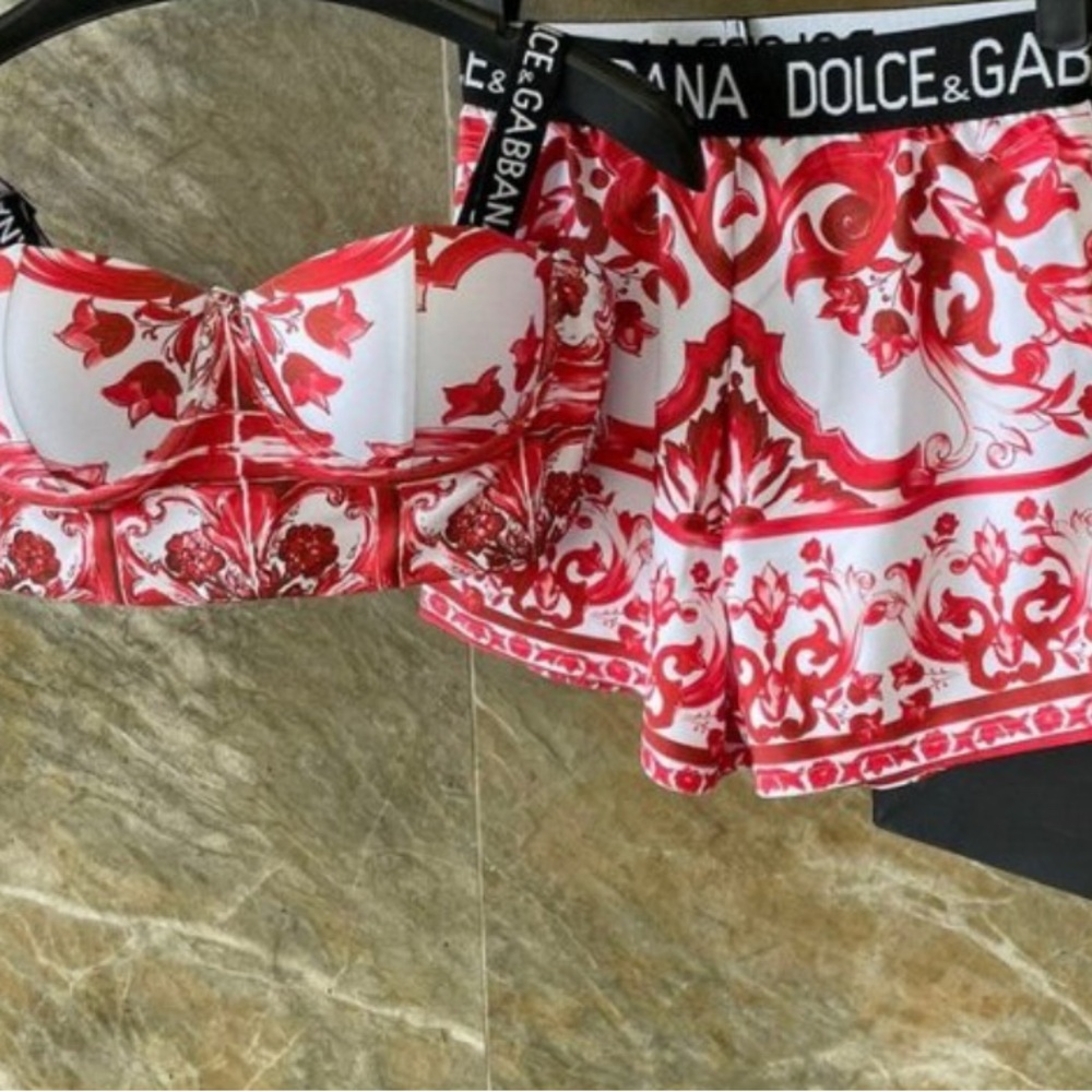 Dolce & Gabbana Blue and White Patterned Swimwear